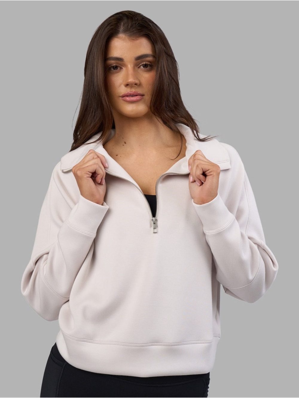 Half-Zip Pullover Sweatshirt in Light Beige